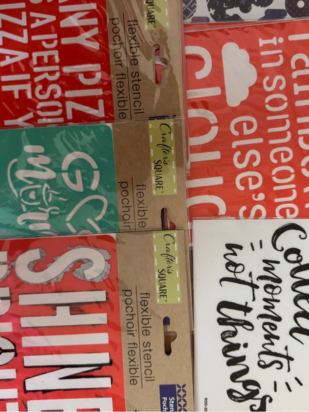50 - Assorted stickers, iron & rub on transfers, flexible stencils, faux leather